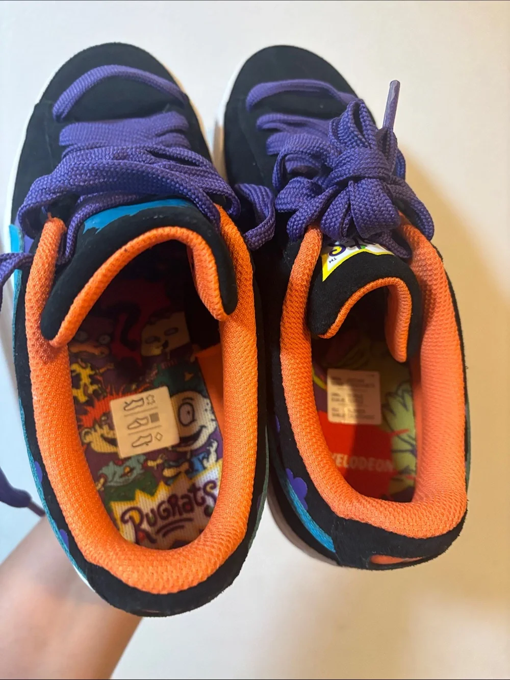Puma Kids Black Sneakers with Purple Laces and Orange Interior Trim